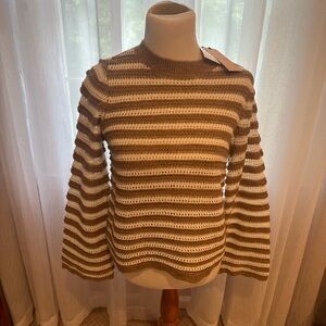 Halogen Women's bell sleeve Tan and white Striped Sweater new with tags